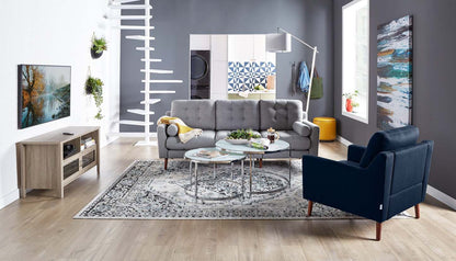 Josie 36 Glam Round Glass Top Nesting Coffee Tables - Grey Marble Look with Metal Legs|Tables à café gigognes rondes somptueuses Josie de 36 po avec dessus en verre - imitation de marbre gris avec pattes en métal