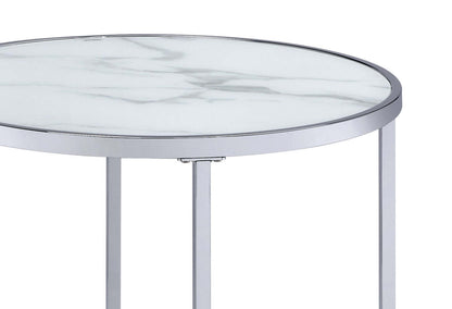 Josie 36 Glam Round Glass Top Nesting Coffee Tables - Grey Marble Look with Metal Legs|Tables à café gigognes rondes somptueuses Josie de 36 po avec dessus en verre - imitation de marbre gris avec pattes en métal