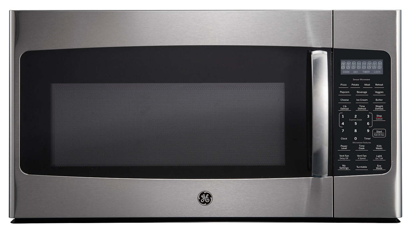 GE 1.8 Cu. Ft. Over-the-Range Microwave with Programmable Defrost and 400 CFM - Stainless - JVM2185S… | Four à micro-ondes à hotte intégrée GE de 1,8 pi³ avec décongélation programmable et 400 pi³/min - a…