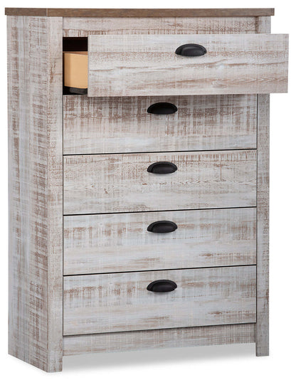 Commode de chambre à coucher à 5 tiroirs Kaia, 31,38 L x 45,3 H, fabriquée au Canada - Blanchi | Commode verticale Kaia de 31,38 po (L) x 45,3 po (H) à 5 tiroirs pour la chambre à coucher, fabriquée au Canada - blanc