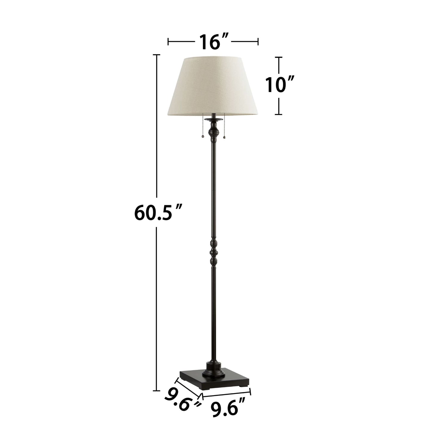 Lampadaire KAWOTI 60,5'' à 2 lumières avec abat-jour en tissu Empire
