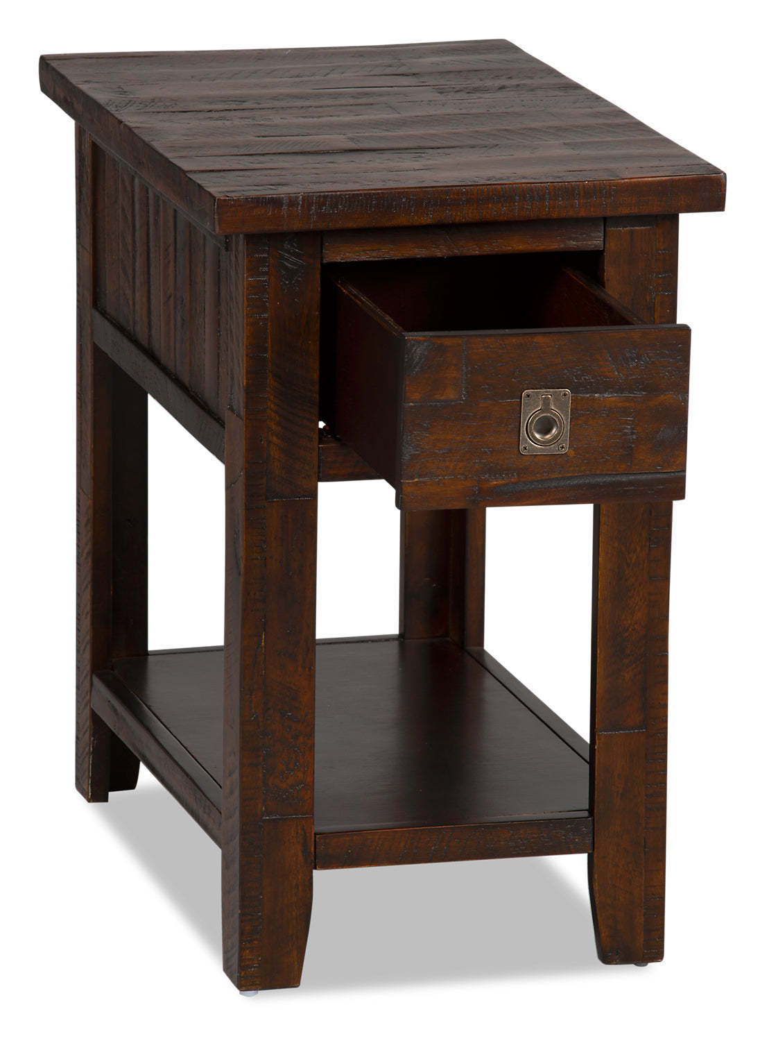 Konagrove 16 Rustic Chairside Table with Storage and Shelf - Dark Brown Wood|Table de fauteuil rustique Konagrove de 16 po avec rangement et tablette - bois brun foncé