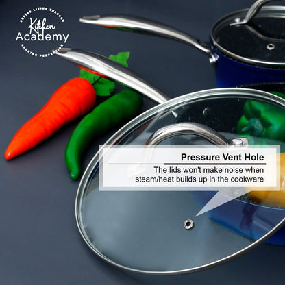 Ensemble de 15 pièces de batterie de cuisine antiadhésive à revêtement granit Kitchen Academy