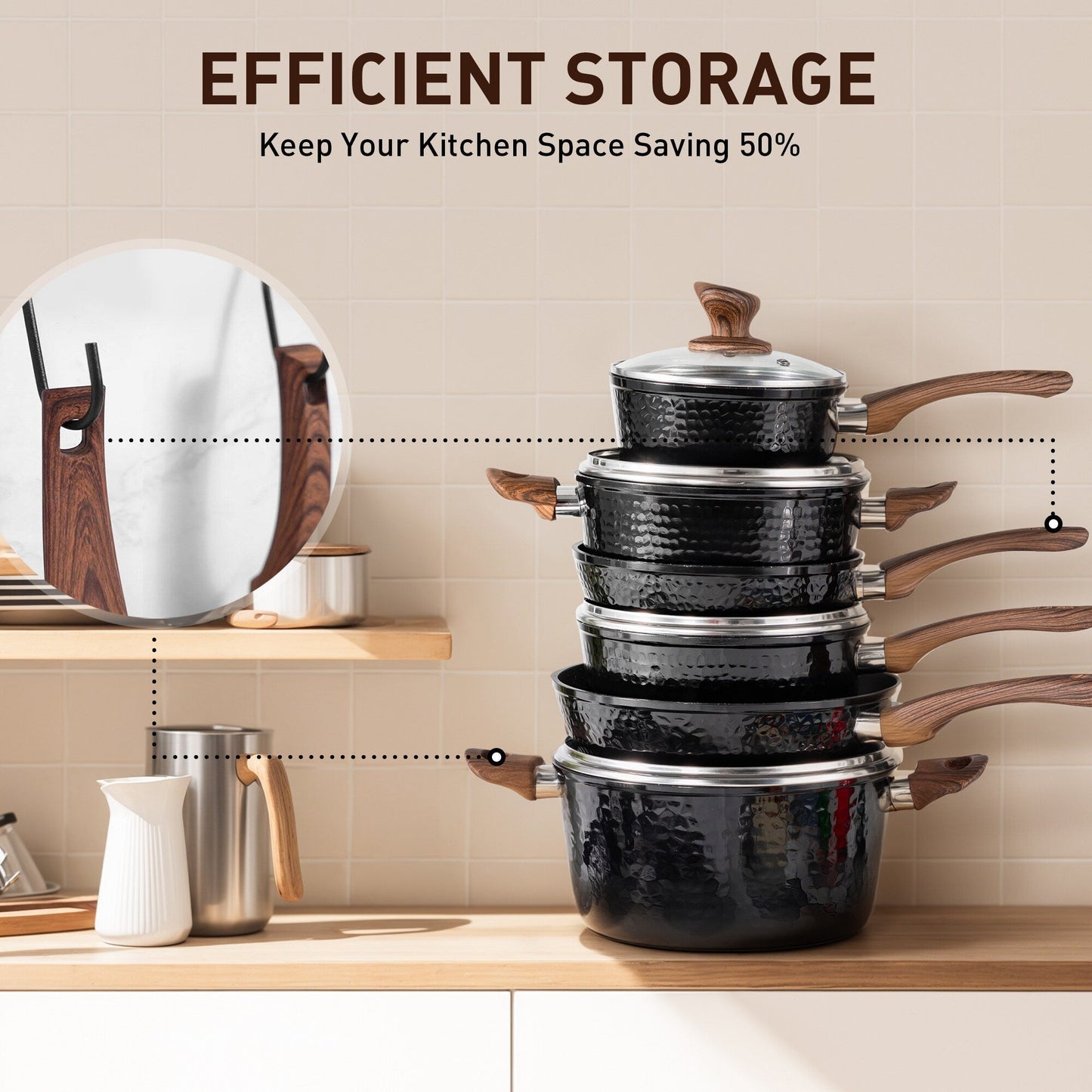 Ensemble de 15 pièces de batterie de cuisine antiadhésive à revêtement granit Kitchen Academy