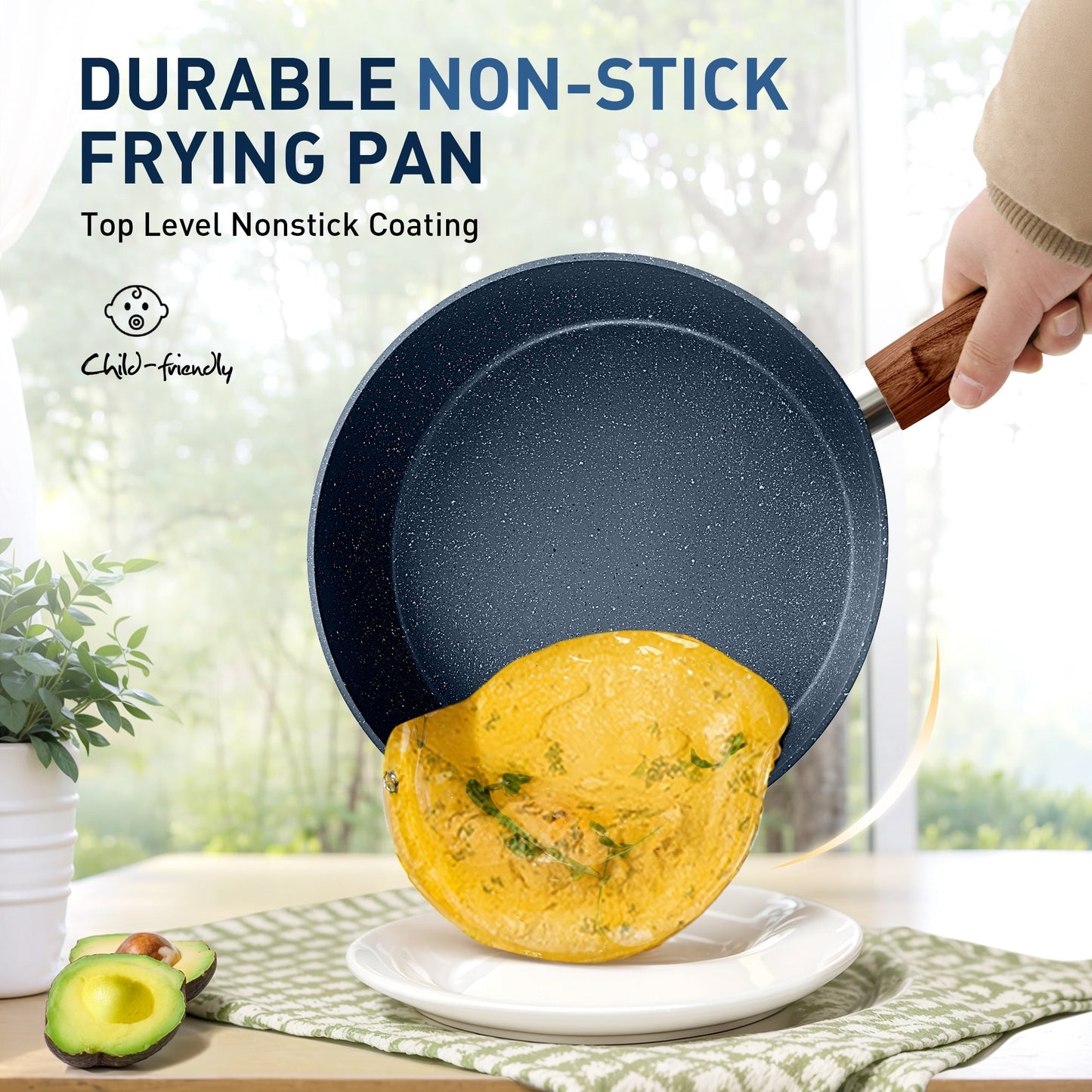 Batterie de cuisine antiadhésive, ensemble de 12 pièces (casseroles et poêles) en granit