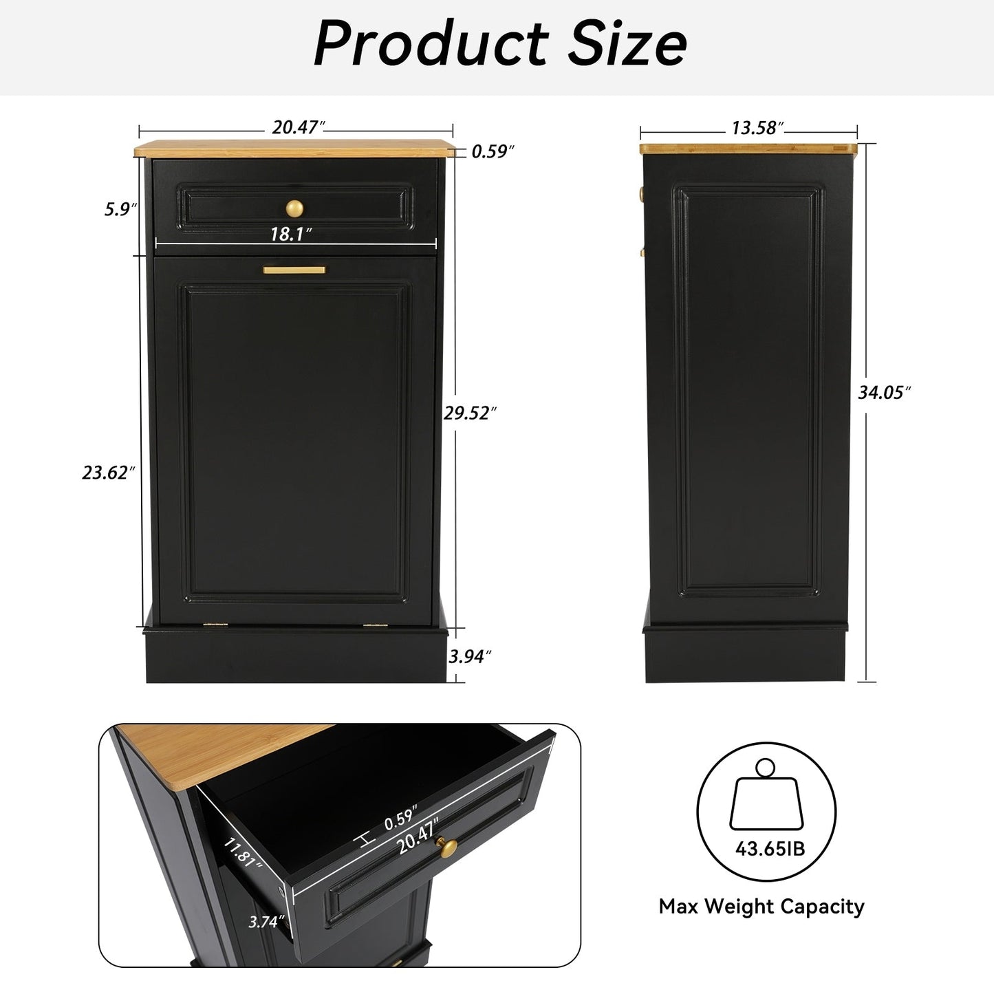 Armoire à poubelles basculante de cuisine avec tiroir, rangement pour poubelles, paniers à déchets en bois à poser sur le comptoir