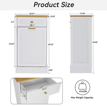 Armoire à poubelles basculante de cuisine avec tiroir, rangement pour poubelles, paniers à déchets en bois à poser sur le comptoir