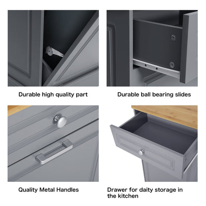 Armoire à poubelles basculante de cuisine avec tiroir, rangement pour poubelles, paniers à déchets en bois à poser sur le comptoir