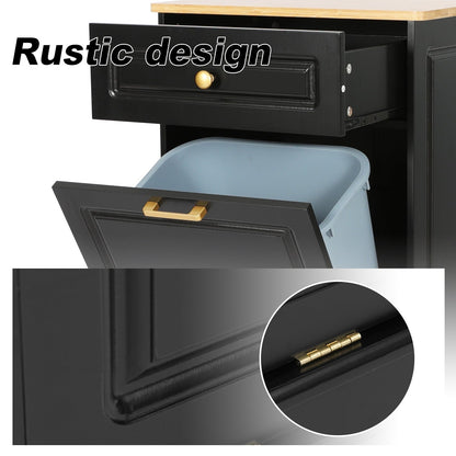Armoire à poubelles basculante de cuisine avec tiroir, rangement pour poubelles, paniers à déchets en bois à poser sur le comptoir