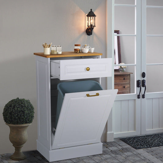 Armoire à poubelles basculante de cuisine avec tiroir, rangement pour poubelles, paniers à déchets en bois à poser sur le comptoir