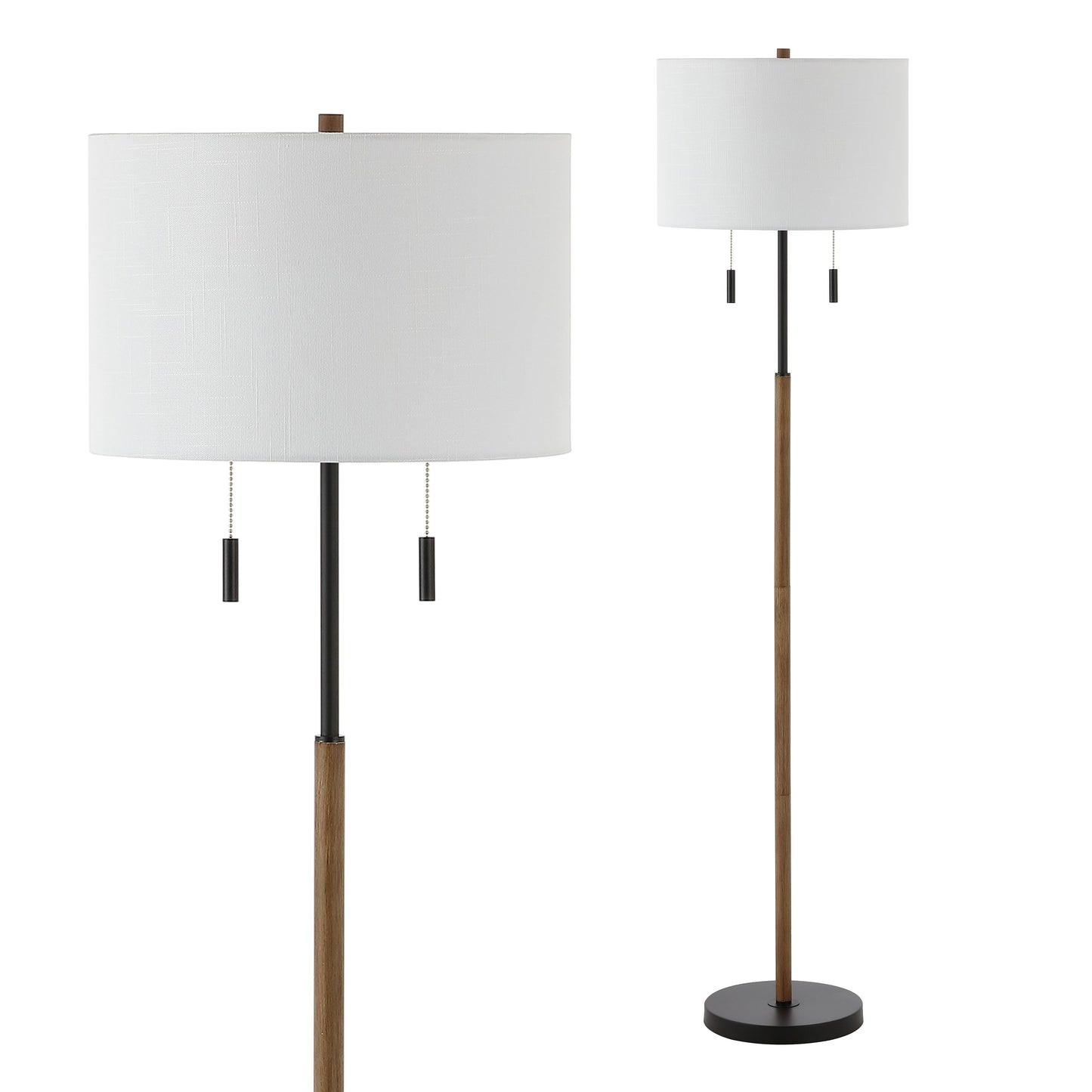 Lampe sur pied LED Koda 61 style rustique, en fer forgé, finition bois brun/noir, par JONATHAN Y