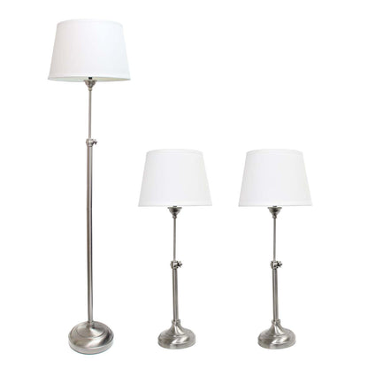 Ensemble de 3 lampes réglables en nickel brossé Elegant Designs (2 lampes de table, 1 lampadaire)|Ensemble 3 lampes réglables (2 lampes de table, 1 lampe à pied) Elegant Designs nickel brossé|D21S32E5