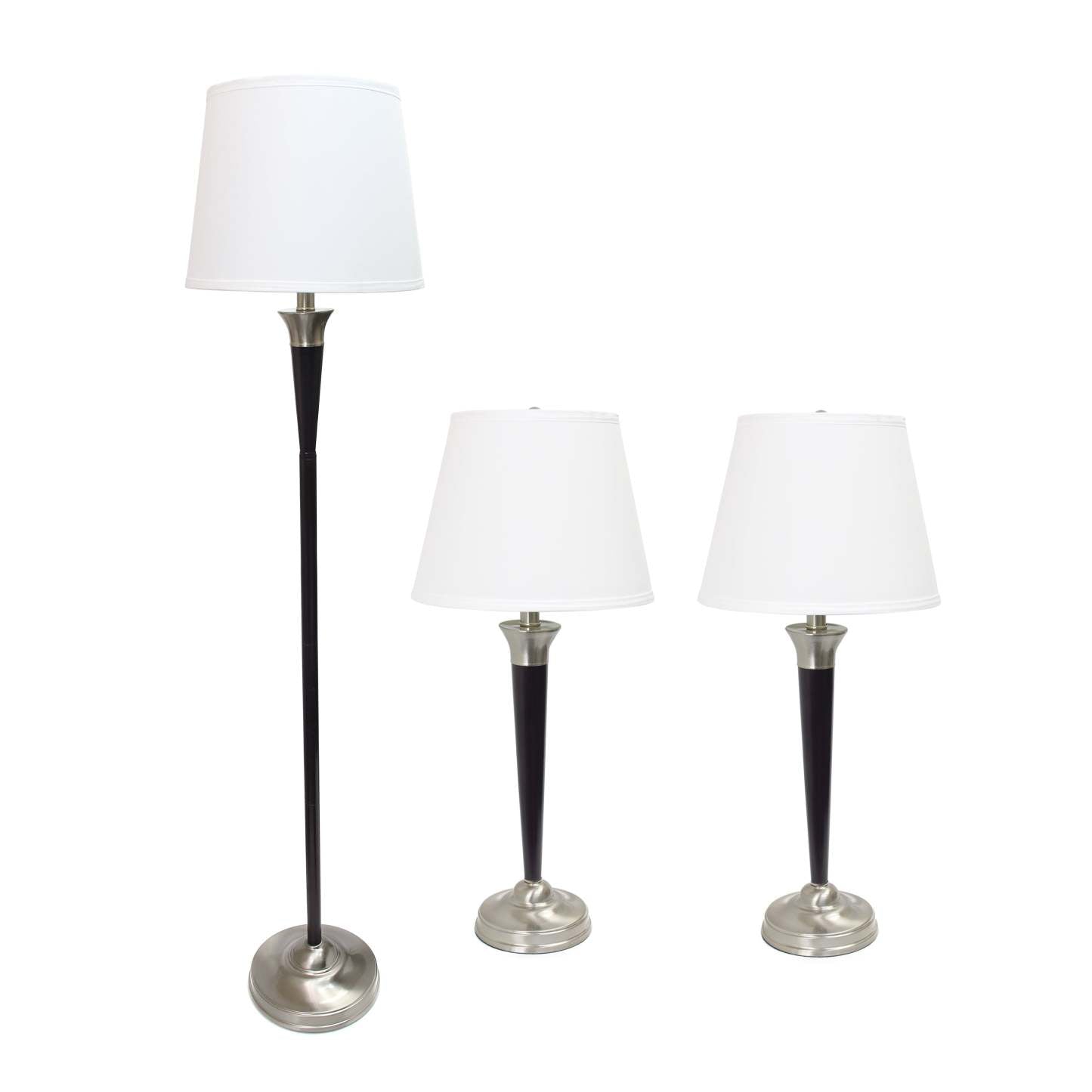 Elegant Designs Malbec Noir Et Nickel Brossé 3 Pack Ensemble de Lampes (2 Lampes de Table, 1 Lampadaire)|Ensemble 3 lampes Malbec (2 lampes de table, 1 lampe à pied) Elegant Designs noir et nickel brossé|D2161Z9O