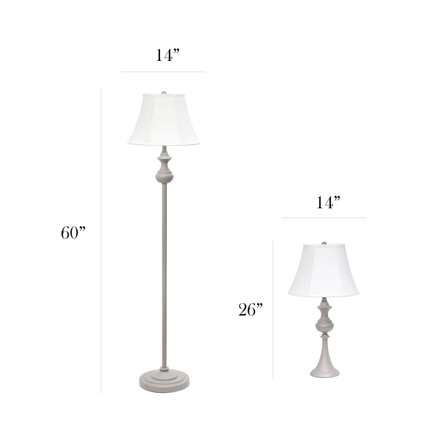 Elegant Designs Ensemble de 3 lampes de fabrication traditionnelle (2 lampes de table, 1 lampadaire) avec abat-jour blancs, gris|Ensemble 3 lampes (2 lampes de table, 1 lampe à pied) Elegant Designs conception traditionnelle gris|D21C1275