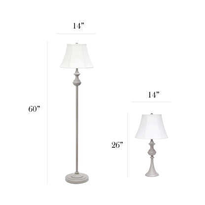 Elegant Designs Ensemble de 3 lampes de fabrication traditionnelle (2 lampes de table, 1 lampadaire) avec abat-jour blancs, gris|Ensemble 3 lampes (2 lampes de table, 1 lampe à pied) Elegant Designs conception traditionnelle gris|D21C1275