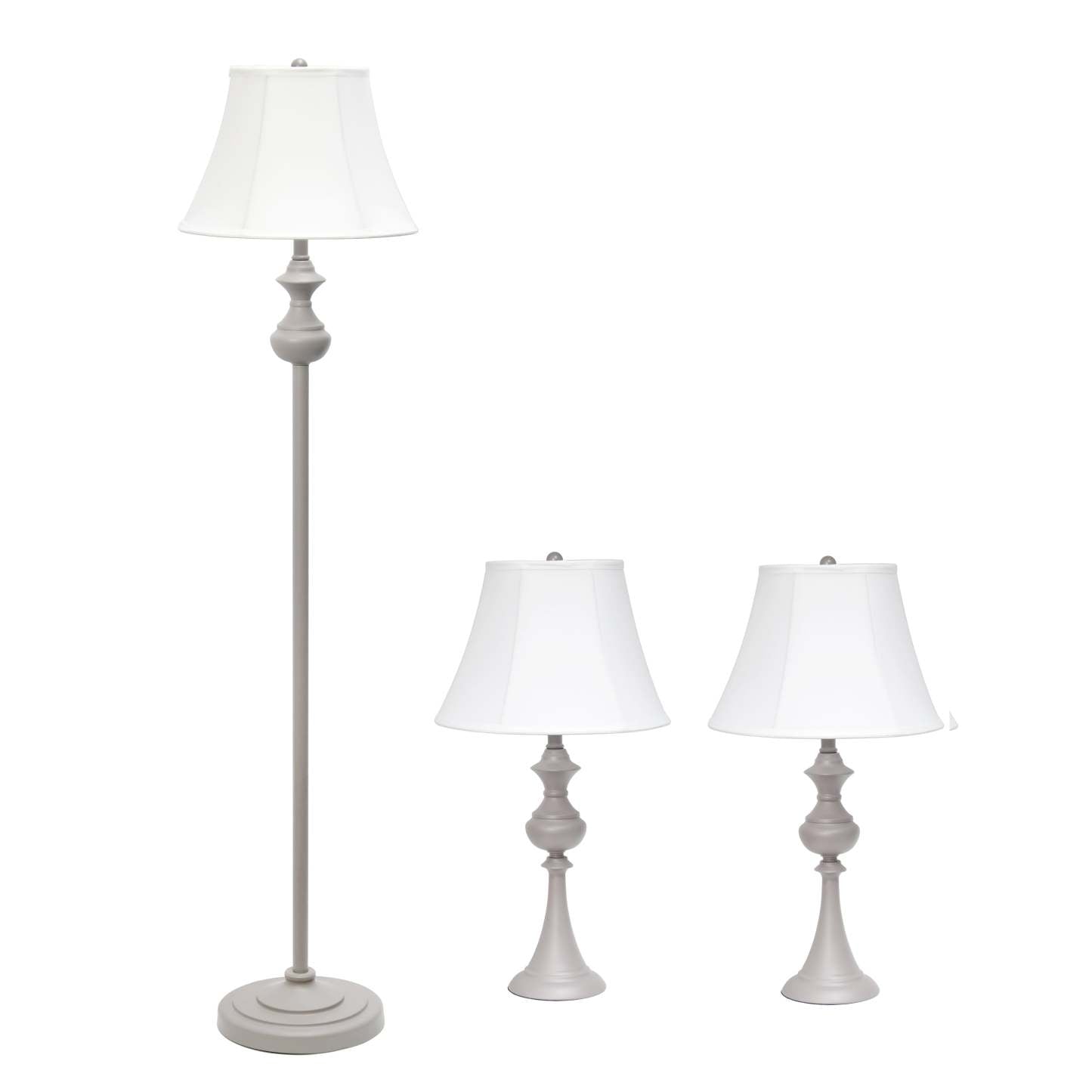 Elegant Designs Ensemble de 3 lampes de fabrication traditionnelle (2 lampes de table, 1 lampadaire) avec abat-jour blancs, gris|Ensemble 3 lampes (2 lampes de table, 1 lampe à pied) Elegant Designs conception traditionnelle gris|D21C1275