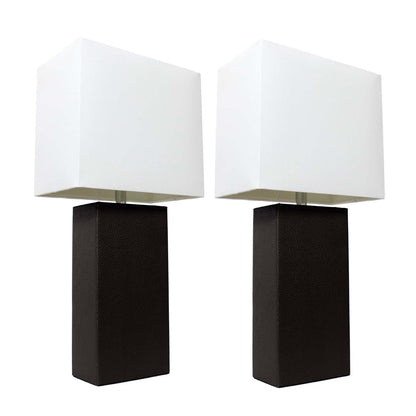 Ensemble 2 lampes de table modernes en cuir Elegant Designs avec abat-jour en tissu blanc, ensemble de lampes noires|Ensemble 2 lampes de table moderne Elegant Designs en cuir noir|D215G514