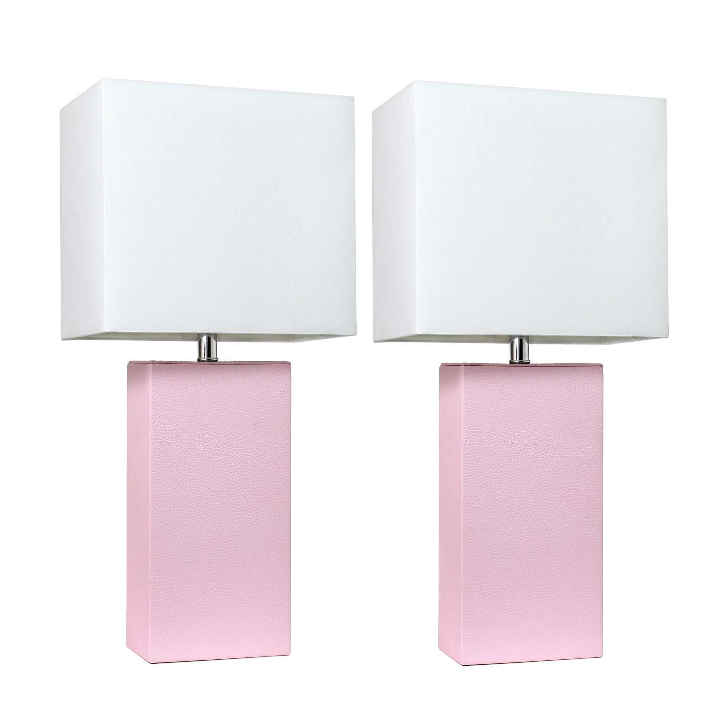 Ensemble de 2 lampes de table modernes en cuir Elegant Designs avec abat-jours en tissu blanc, ensemble de lampes rose tendre|D21JBUQJ