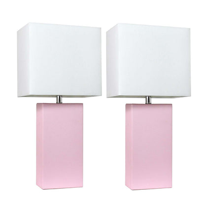 Ensemble de 2 lampes de table modernes en cuir Elegant Designs avec abat-jours en tissu blanc, ensemble de lampes rose tendre|D21JBUQJ