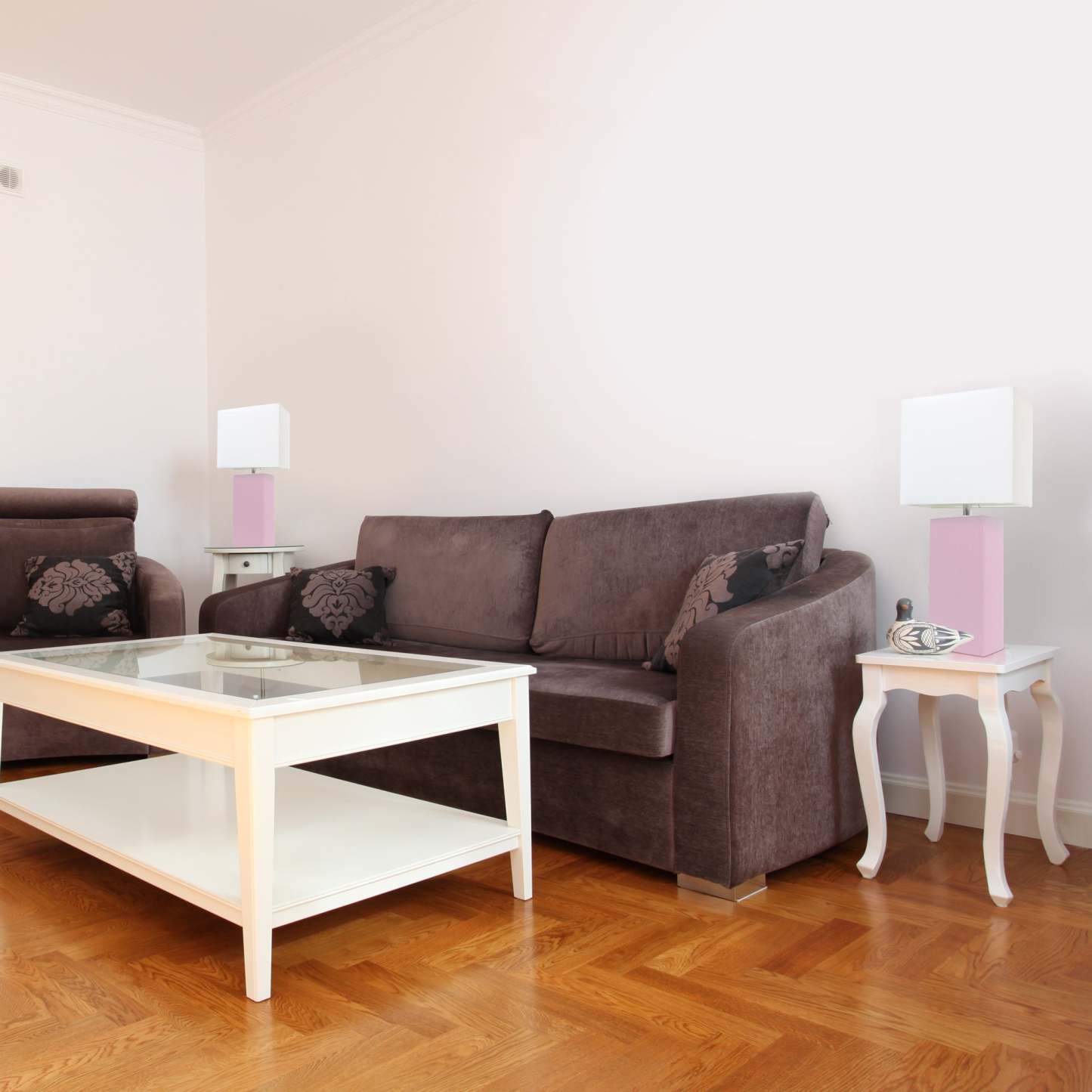 Ensemble de 2 lampes de table modernes en cuir Elegant Designs avec abat-jours en tissu blanc, ensemble de lampes rose tendre|D21JBUQJ