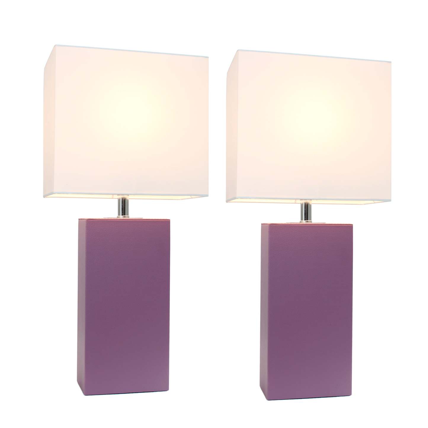 Lampes de table modernes en cuir violet Elegant Designs, 2 pack avec abat-jours en tissu blanc|Ensemble 2 lampes de table modernes Elegant Designs en cuir violet|D217Q5SG