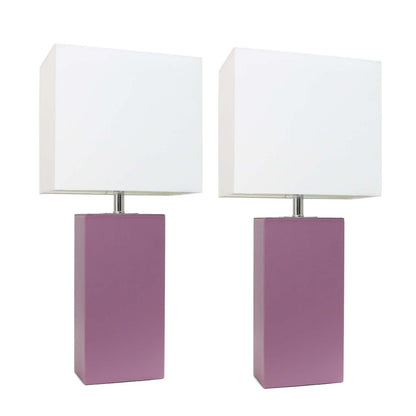 Lampes de table modernes en cuir violet Elegant Designs, 2 pack avec abat-jours en tissu blanc|Ensemble 2 lampes de table modernes Elegant Designs en cuir violet|D217Q5SG