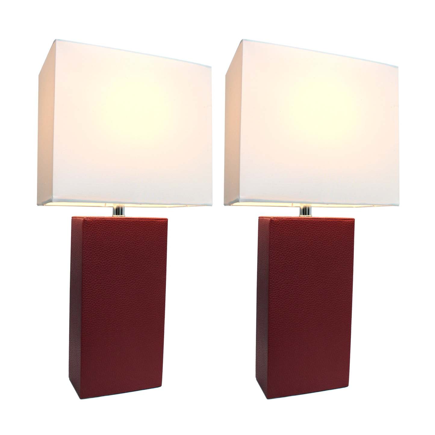 Ensemble 2 lampes de table modernes en cuir Elegant Designs avec abat-jours en tissu blanc, ensemble de lampes rouges|D21ZLJTV