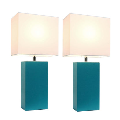 Ensemble 2 lampes de table modernes en cuir Elegant Designs avec abat-jours en tissu blanc, ensemble de lampes turquoise|D22E49GF