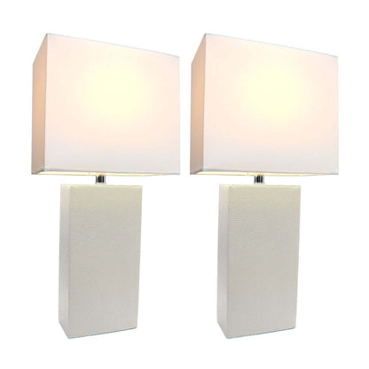 Ensemble 2 lampes de table modernes en cuir Elegant Designs avec abat-jour en tissu blanc, ensemble de lampes blanches|Ensemble 2 lampes de table moderne Elegant Designs en cuir blanc|D21U6BF9