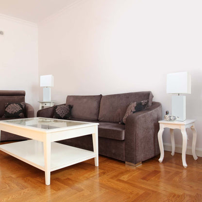 Ensemble 2 lampes de table modernes en cuir Elegant Designs avec abat-jour en tissu blanc, ensemble de lampes blanches|Ensemble 2 lampes de table moderne Elegant Designs en cuir blanc|D21U6BF9