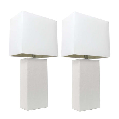 Ensemble 2 lampes de table modernes en cuir Elegant Designs avec abat-jour en tissu blanc, ensemble de lampes blanches|Ensemble 2 lampes de table moderne Elegant Designs en cuir blanc|D21U6BF9