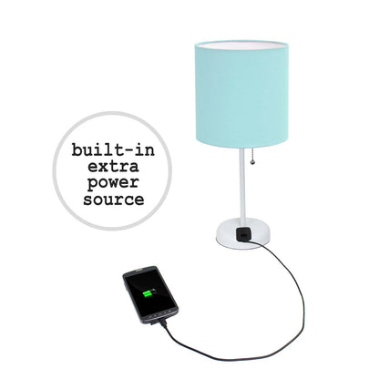 Lampe de table Limelights blanche avec prise de recharge et abat-jour en tissu, ensemble de 2 lampes, ensemble de lampes aqua | Ensemble de 2 lampes de table Limelights turquoise avec pied mince blanc et prise de recharge | D21I2Z48