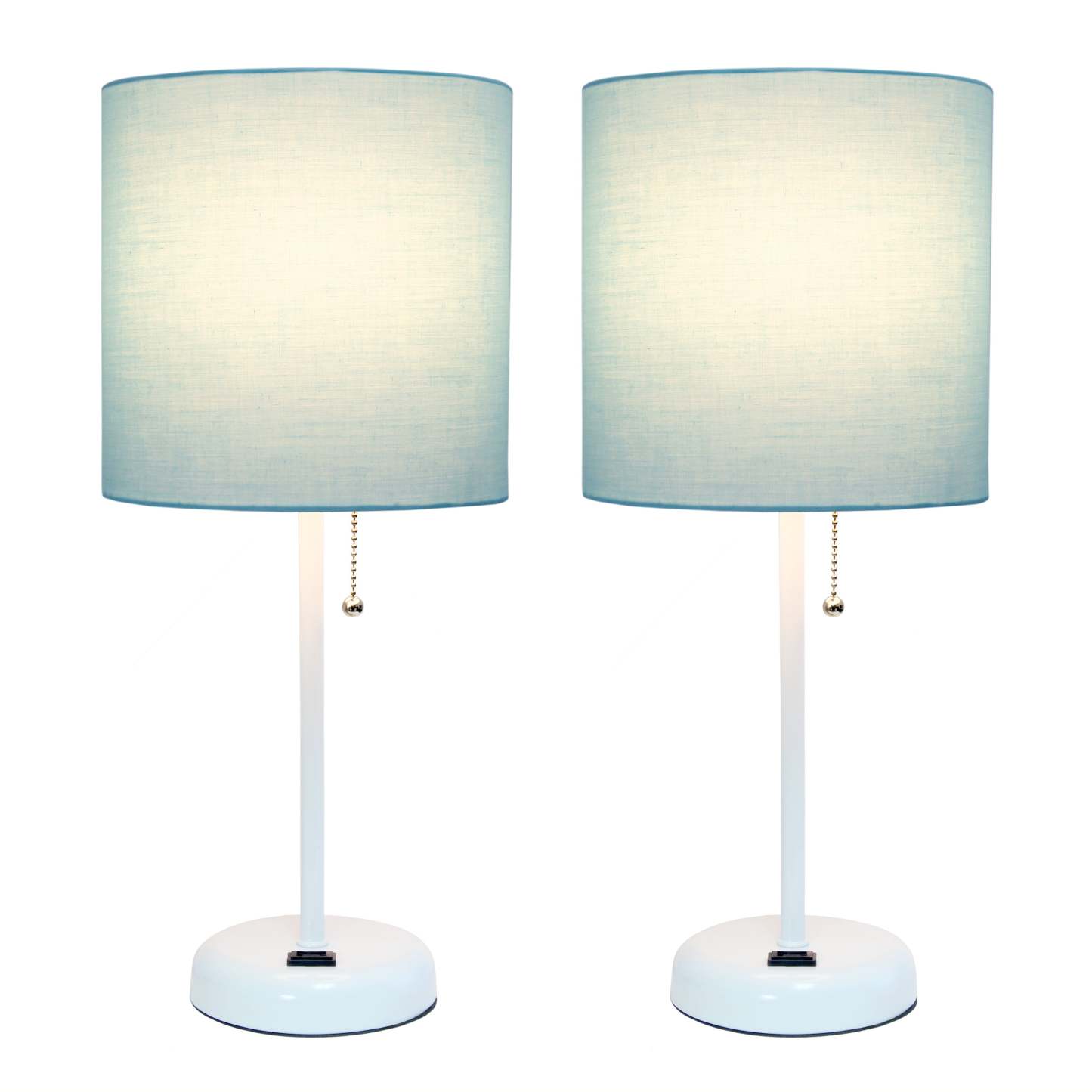 Lampe de table Limelights blanche avec prise de recharge et abat-jour en tissu, ensemble de 2 lampes, ensemble de lampes aqua | Ensemble de 2 lampes de table Limelights turquoise avec pied mince blanc et prise de recharge | D21I2Z48