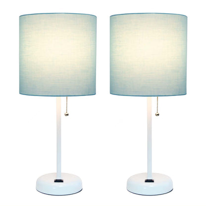 Lampe de table Limelights blanche avec prise de recharge et abat-jour en tissu, ensemble de 2 lampes, ensemble de lampes aqua | Ensemble de 2 lampes de table Limelights turquoise avec pied mince blanc et prise de recharge | D21I2Z48