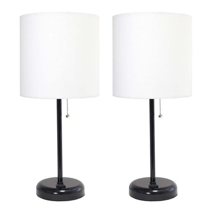 Limelights Ensemble de 2 lampes noires avec prise de recharge et abat-jour en tissu, Ensemble de lampes blanches|Ensemble 2 lampes Limelights blanches avec pied mince noir et prise de recharge|D2172NK2