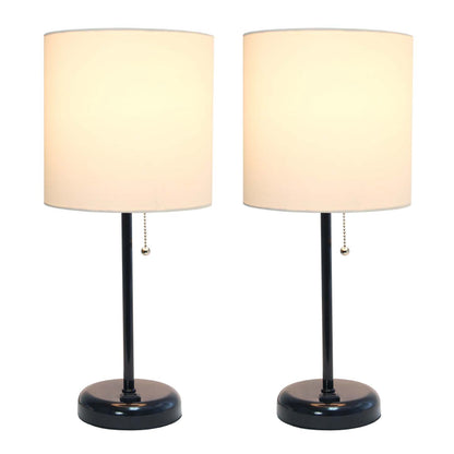 Limelights Ensemble de 2 lampes noires avec prise de recharge et abat-jour en tissu, Ensemble de lampes blanches|Ensemble 2 lampes Limelights blanches avec pied mince noir et prise de recharge|D2172NK2