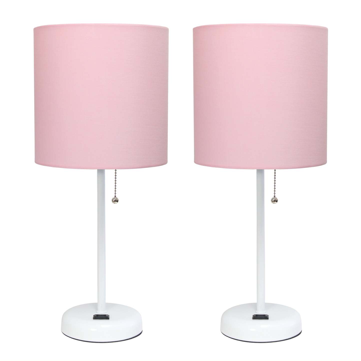 Limelights Lampe à Stick Blanche avec Prise de Charge et Abat-jour en Tissu 2 Pack Set, Ensemble de Lampes Roses Limelights|Ensemble 2 lampes Limelights roses avec pied mince blanc et prise de recharge|D21L7MDV
