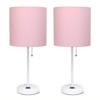 Limelights Lampe à Stick Blanche avec Prise de Charge et Abat-jour en Tissu 2 Pack Set, Ensemble de Lampes Roses Limelights|Ensemble 2 lampes Limelights roses avec pied mince blanc et prise de recharge|D21L7MDV