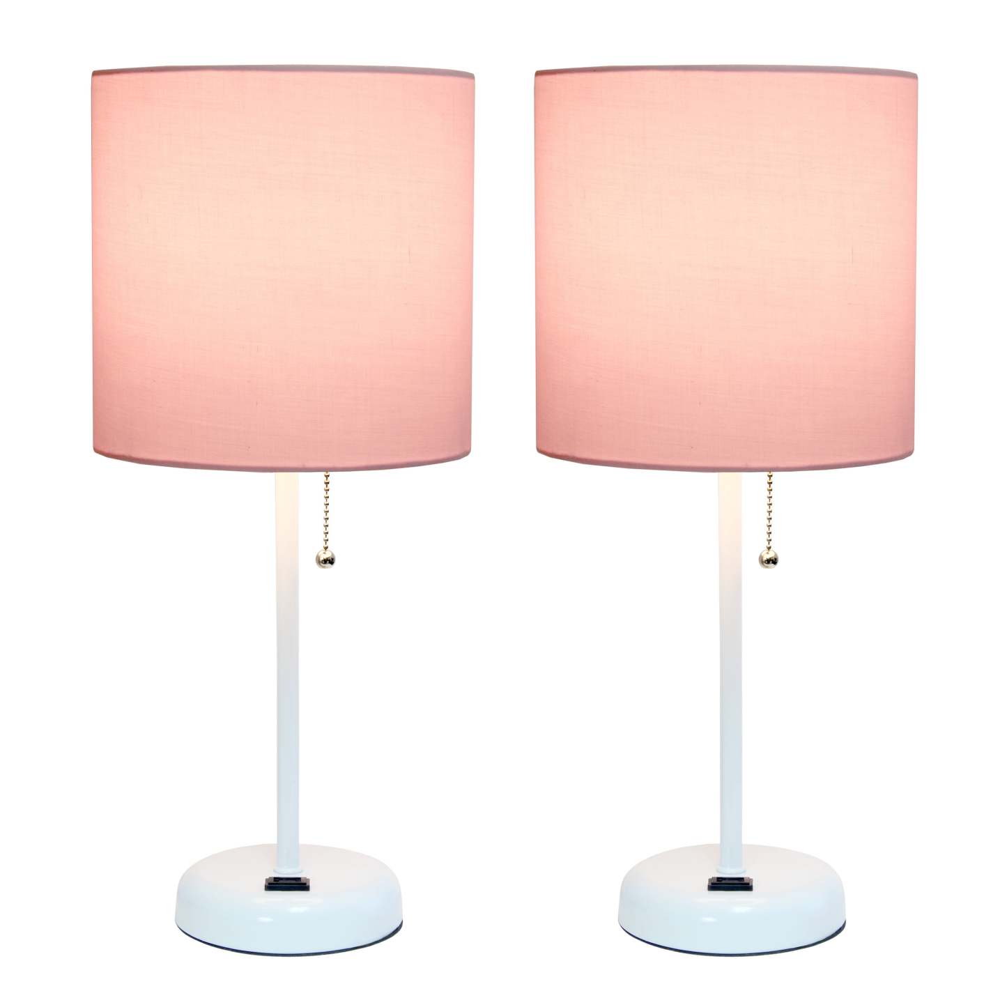 Limelights Lampe à Stick Blanche avec Prise de Charge et Abat-jour en Tissu 2 Pack Set, Ensemble de Lampes Roses Limelights|Ensemble 2 lampes Limelights roses avec pied mince blanc et prise de recharge|D21L7MDV