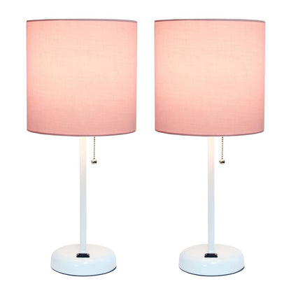 Limelights Lampe à Stick Blanche avec Prise de Charge et Abat-jour en Tissu 2 Pack Set, Ensemble de Lampes Roses Limelights|Ensemble 2 lampes Limelights roses avec pied mince blanc et prise de recharge|D21L7MDV
