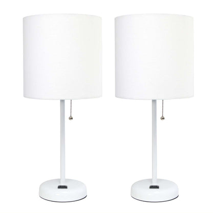 Limelights Ensemble 2 lampes blanches avec prise de recharge et abat-jour en tissu, Ensemble de lampes blanches|Ensemble 2 lampes Limelights blanches avec pied mince blanc et prise de recharge|D213M27U