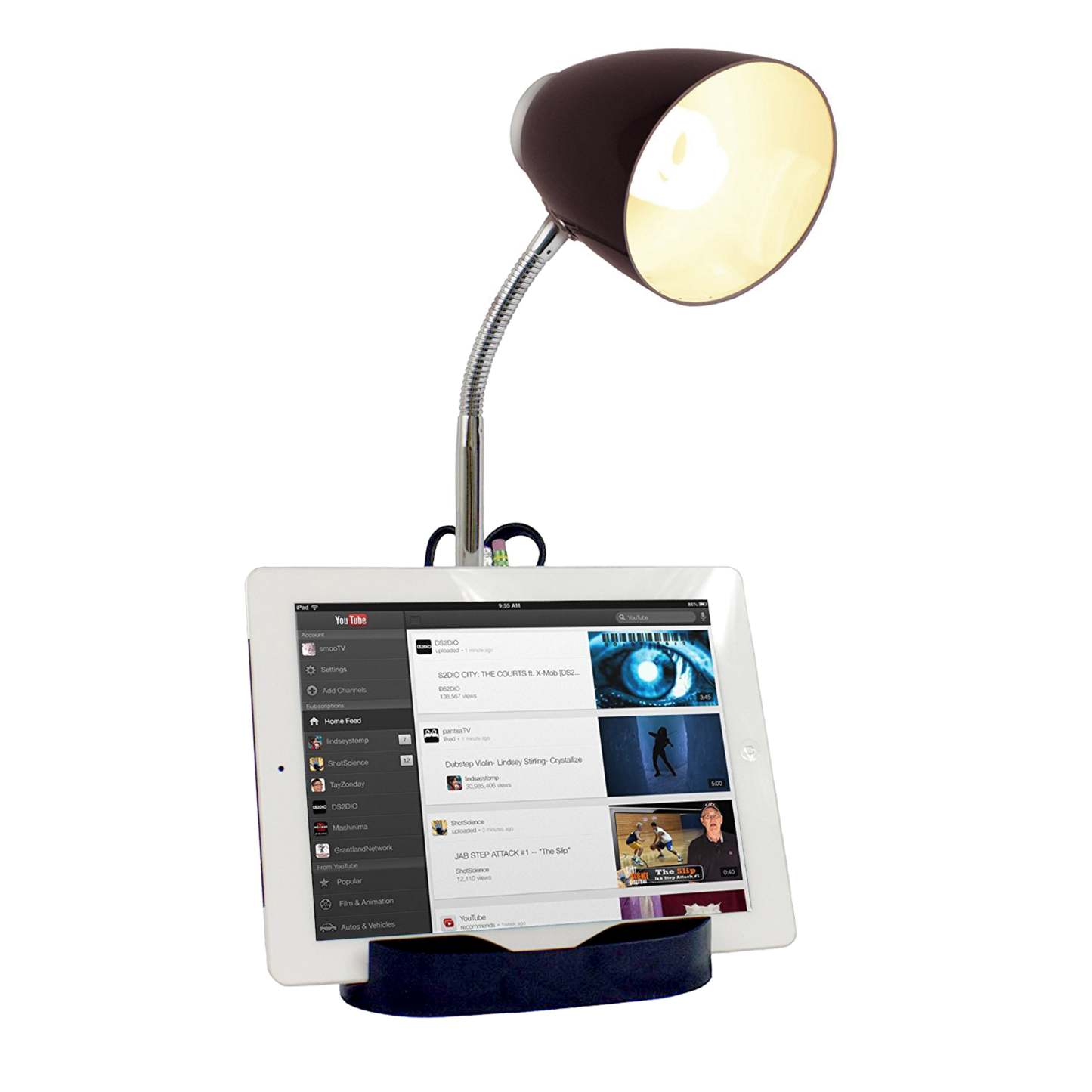 Limelights Gooseneck Desk Lamp with iPad Stand Book Holder - Black|Lampe de bureau à col de cygne de Limelights avec support pour livre ou iPad - noire
