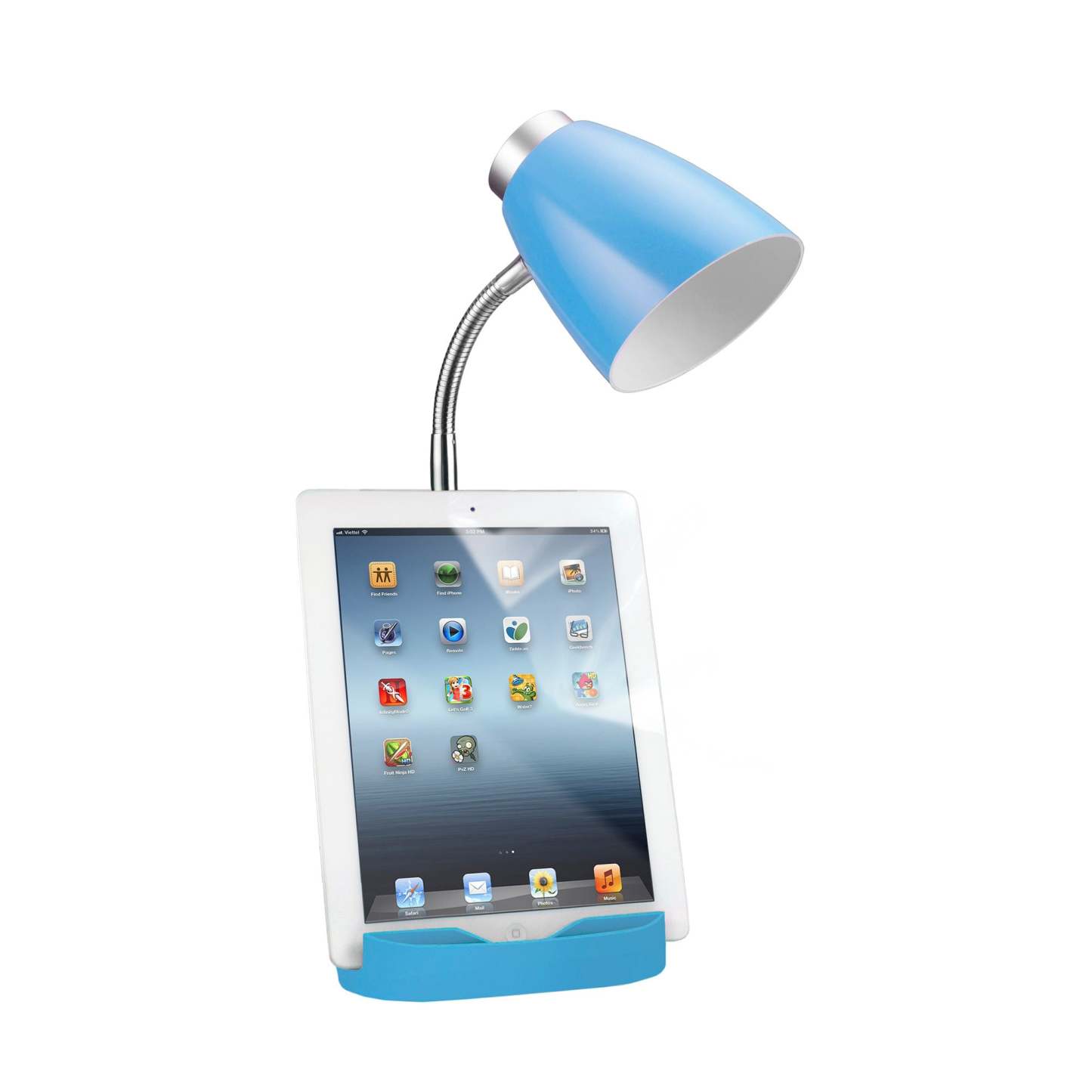 Limelights Gooseneck Desk Lamp with iPad Stand Book Holder - Blue|Lampe de bureau à col de cygne Limelights avec support pour livre ou iPad - bleue