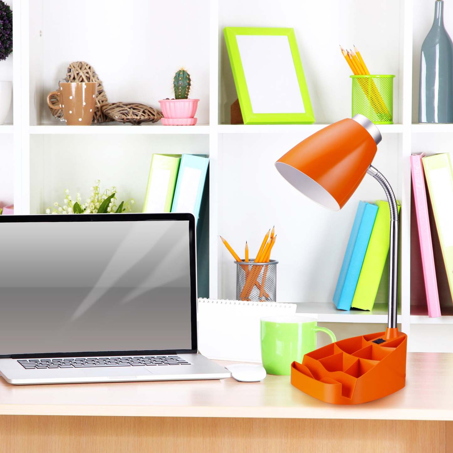 Lampe de bureau à col de cygne de Limelights avec support pour livre ou iPad - orange