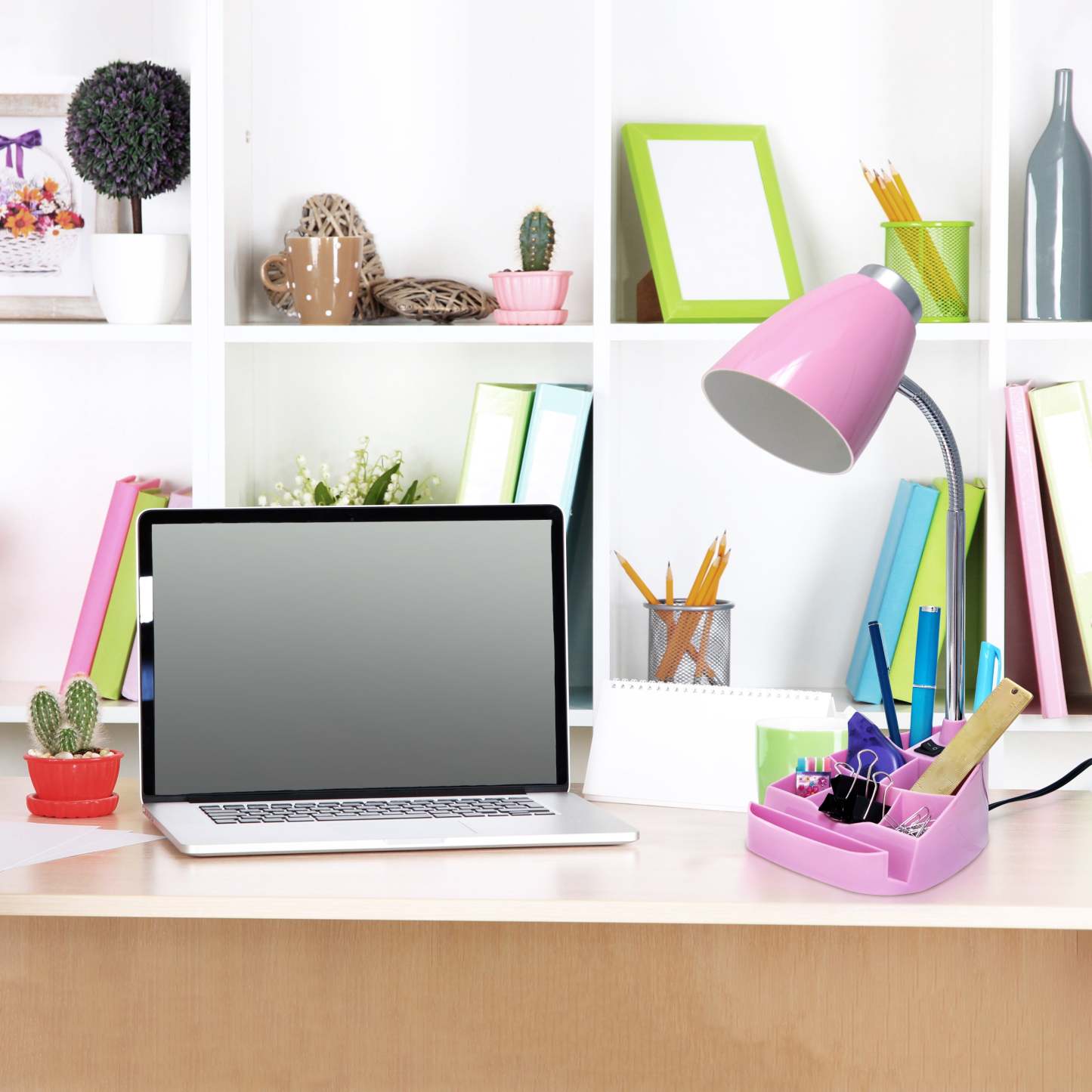 Lampe de bureau à col de cygne de Limelights avec support pour livre ou iPad - rose