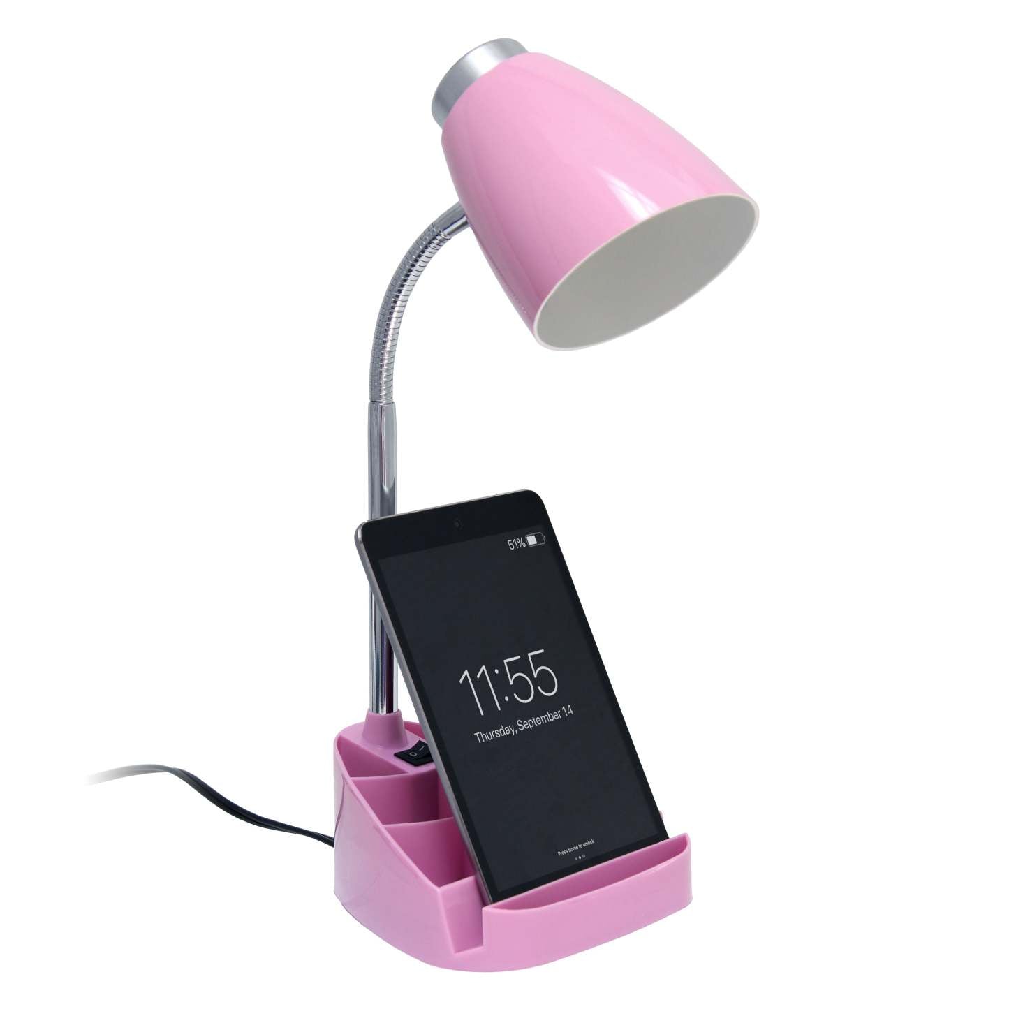 Lampe de bureau à col de cygne de Limelights avec support pour livre ou iPad - rose