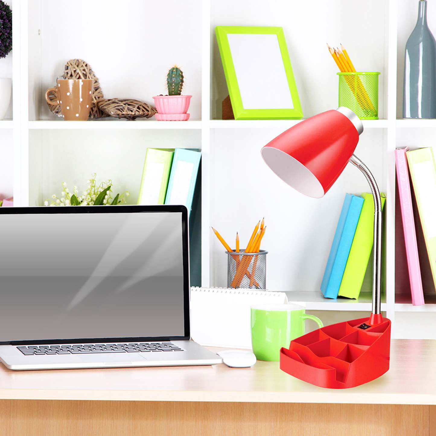 Lampe de bureau à col de cygne de Limelights avec support pour livre ou iPad - rouge