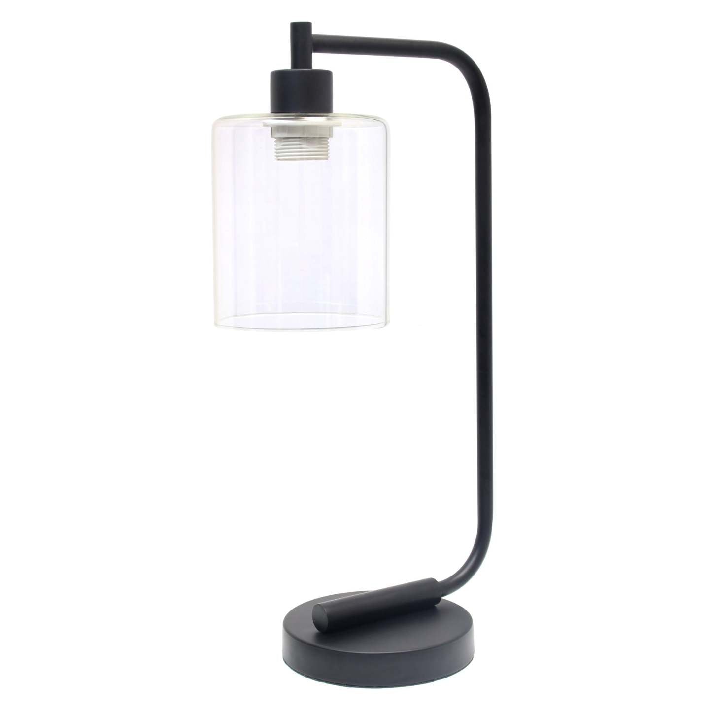 Simple Designs Bronson Antique Style Industrial Iron Lantern Desk/Task Lamp with Glass Shade, Black|Lampe de bureau/de travail Bronson de type lanterne Simple Designs industrielle en fer de style antique, noire|D212274A