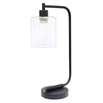 Simple Designs Bronson Antique Style Industrial Iron Lantern Desk/Task Lamp with Glass Shade, Black|Lampe de bureau/de travail Bronson de type lanterne Simple Designs industrielle en fer de style antique, noire|D212274A