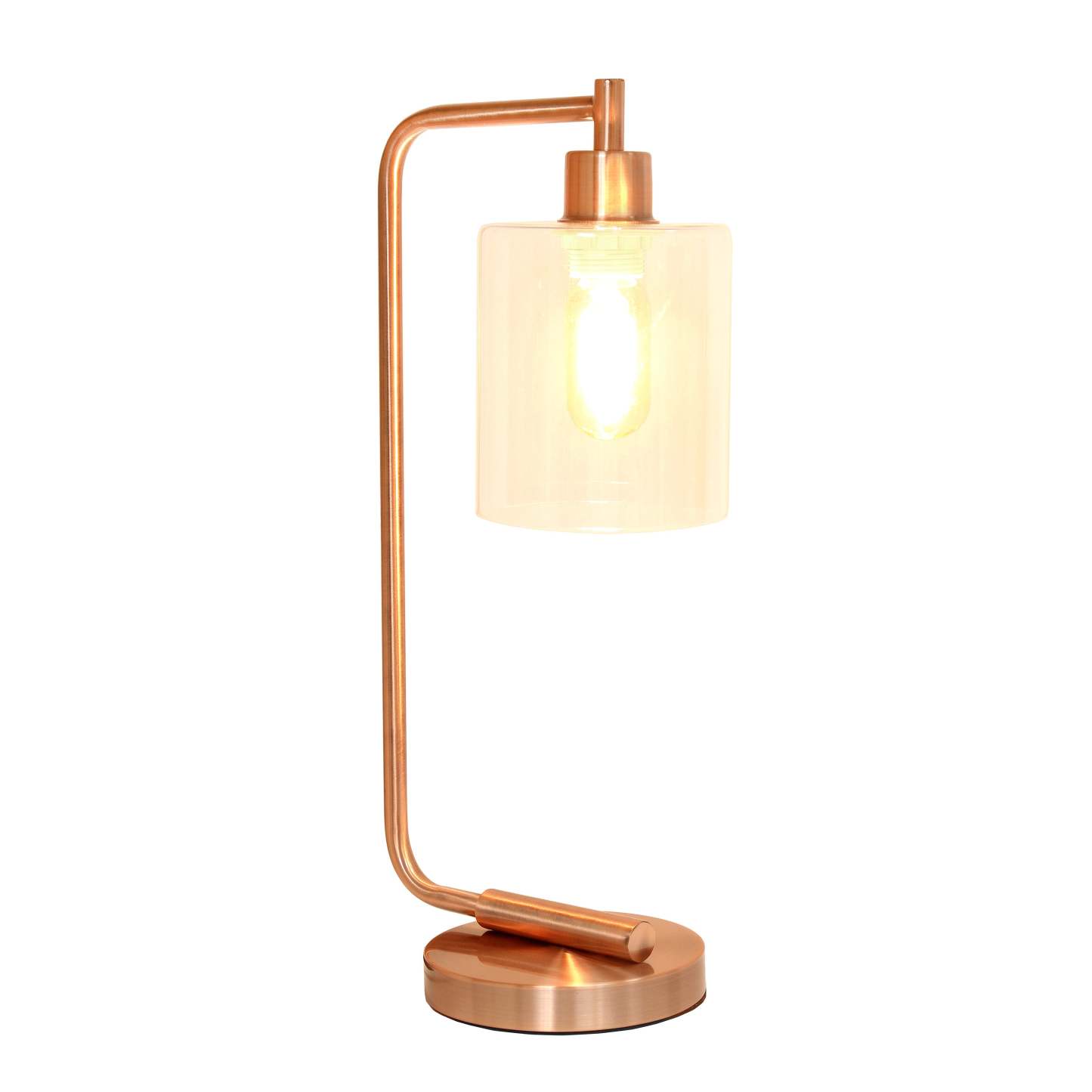 Simple Designs Bronson Antique Style Industrial Iron Lantern Desk/Task Lamp with Glass Shade, Rose Gold|Lampe de bureau/de travail Bronson de type lanterne Simple Designs industrielle en fer style antique, or rose|D218DAJT
